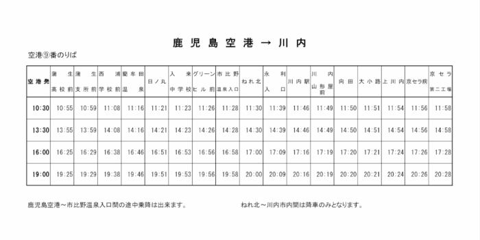 鹿児島 空港 川内 バス 時刻 表