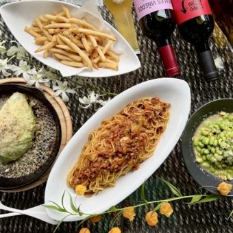 ◇2時間飲放付◇パスタなど軽食4品【リーズナブルコース】4品3,000円（金・土・祝前日は+500円）