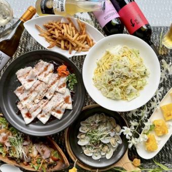 【ビアテラスコース】2時間プレミアム飲放付◇ローストポークなど全6品 4,000円