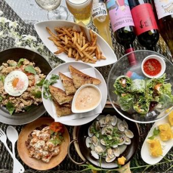 【アジアンビアテラスコース】2時間プレミアム飲放付◇ガパオライスなど全7品 5,000円！