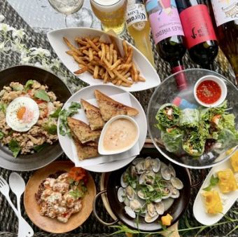 【アジアンビアテラスコース】2時間プレミアム飲放付◇ガパオライスなど全7品 5,000円!
