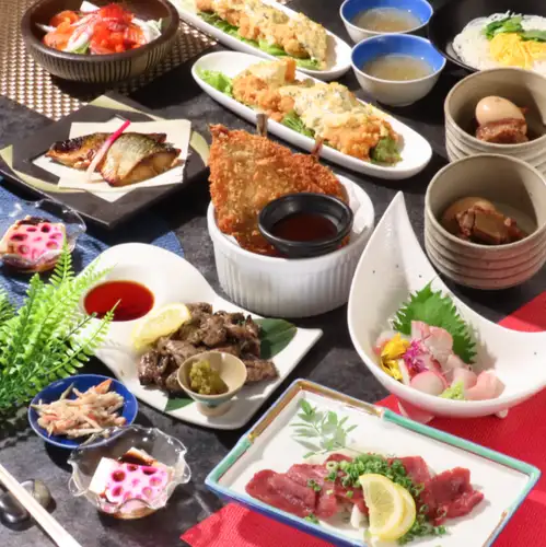 【かんてきや統一満足コース】馬刺/刺身/南蛮等全9品《料理のみ》4000円《2H飲放題付き》5000円