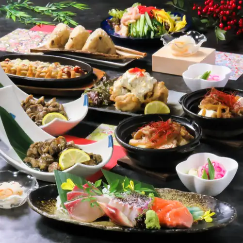 【かんてきや統一コース】刺身/鶏炭焼/揚餃子等全8品《料理のみ》3000円《2H飲放題付き》4000円