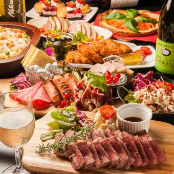 5,480 yen course with luxurious meat ■Beef steak, pizza of your choice, 9 dishes in total + 2 hours of all-you-can-drink included