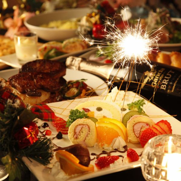 【12月24日・25日限定】Xmasコース★銘柄国産黒毛和牛ステーキ・特製デザートプレートや2時間飲み放題付き