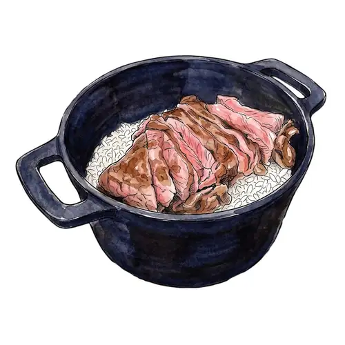 炊き立て土鍋ご飯のステーキライス