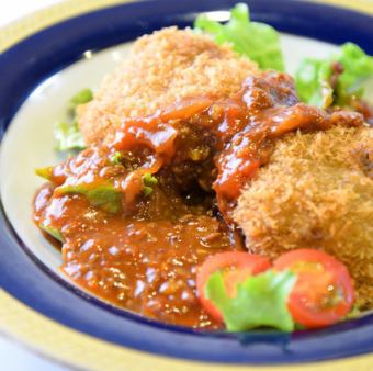 Homemade wagyu minced meat cutlet demi sauce