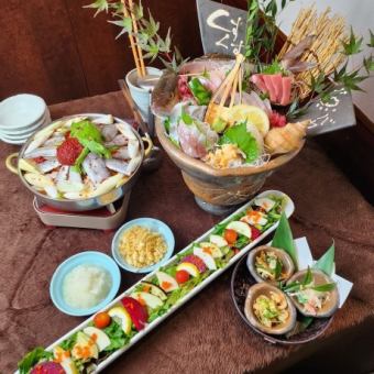 仅限周一至周四的平日欢迎会和欢送会 快乐套餐 5,500 日元，含 120 分钟无限畅饮（高级麦芽） 9 道菜