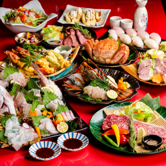 【個室確定◆北海道満喫コース】毛蟹姿造りやステーキ<3h生ビール付飲み放題全10品>10000円