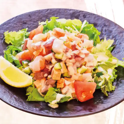 Colorful seafood chirashi salad