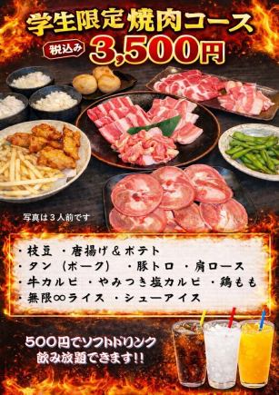 【学生限定】満腹焼肉コース11品(ライスおかわりし放題)