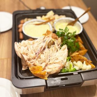 ローストチキンとチーズフォンデュセットのテイクアウト。　　千里丘　Awajin