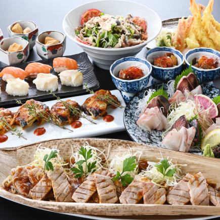 Hiroshima Prefecture six-grain pork steak, sushi, and more! A slightly luxurious course [8 dishes in total] with 2 hours of all-you-can-drink for 5,000 yen (tax included)