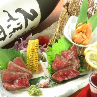 A4 Wagyu beef tataki with sea urchin from Hokkaido