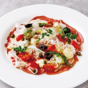 Seared beef tongue and new onion carpaccio