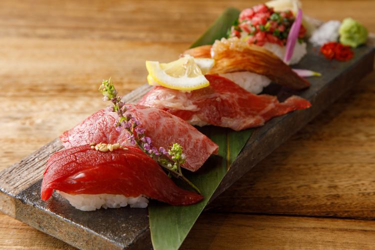 【当日OK！】 【歓送迎会】全8品＆120分飲放『桜肉寿司＆馬刺し盛り,たてがみ会席コース』4000円