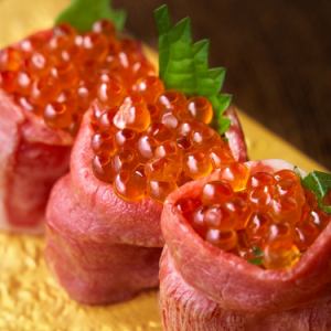 Salmon roe and wagyu beef roll