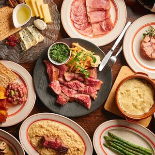 【宴会/忘新年会に☆】3時間飲み放題付「熟成和牛2種ステーキ等10品」【7000円→5980円】