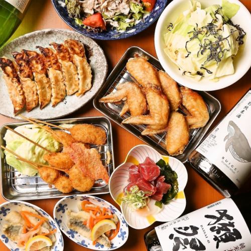 【スタンダードコース】やみつき鶏皮串や秘伝の手羽先7品2時間飲み放題付(LO90分)3000円コース