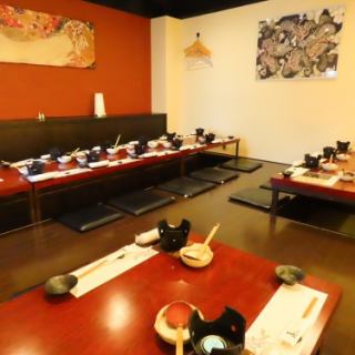 [Private room with sunken kotatsu table: 15 to 24 people] A sunken kotatsu table that can accommodate up to 24 people for a banquet.