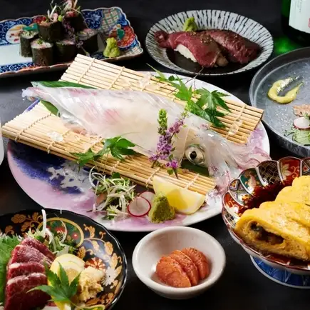 【銘々盛り】「菜の華饗宴」コース～活きイカ・霜降り馬刺し・牛タン◆2時間飲み放題付⇒8000円