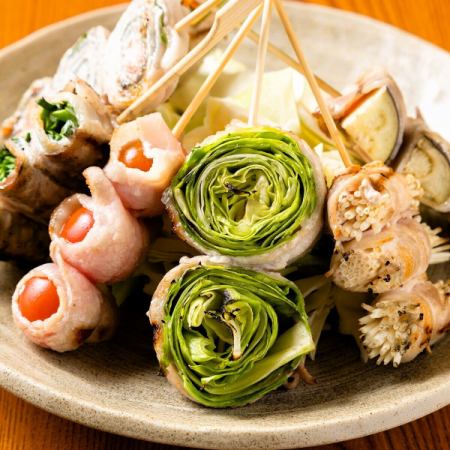 【野菜巻き串】レタス巻き串/白ネギ巻き串/しそ巻き串/トマト巻き串/うずら巻き串