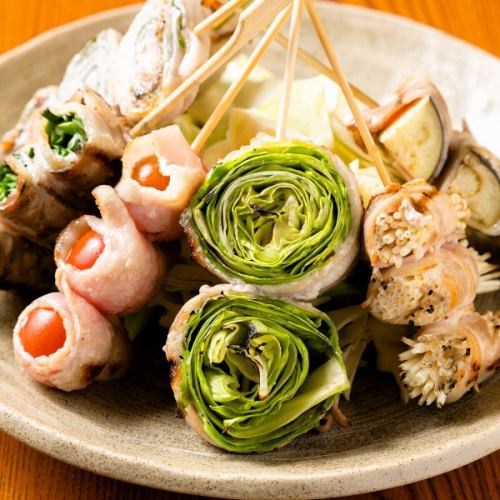 【野菜巻き串】レタス巻き串/白ネギ巻き串/しそ巻き串/トマト巻き串/うずら巻き串