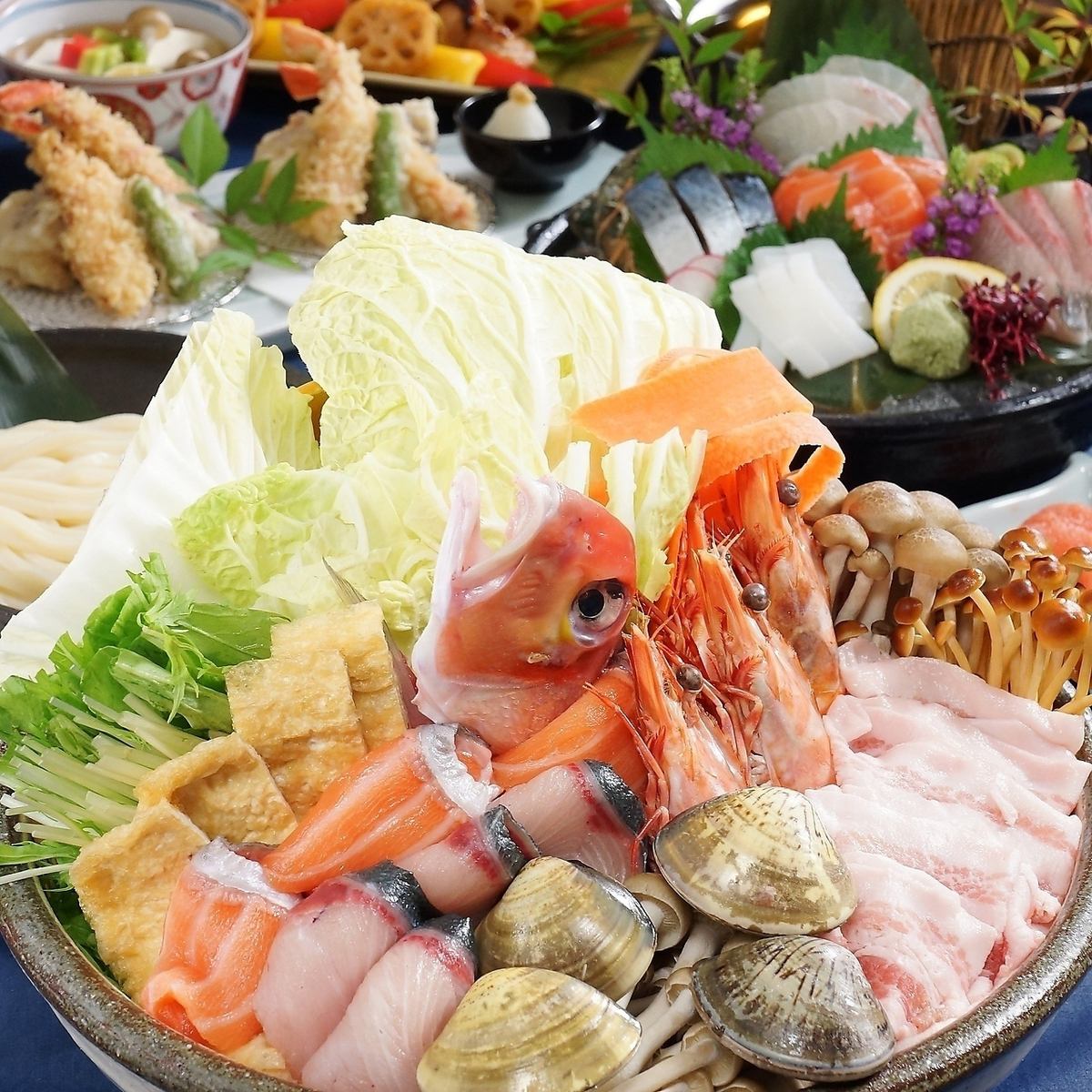 ＜忘年会＞飲放題付コース3500円～！豪華鍋×炉端焼きを堪能