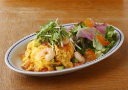 Shrimp and avocado omelette