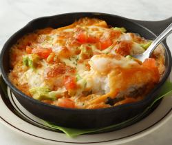 Shrimp and avocado omelette with tomato doria