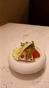 Pickled vegetables and herbs