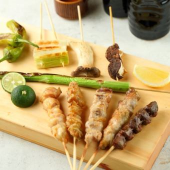 【鳥之一烤雞肉串套餐A】烤雞肉串5種+生魚片等7道菜品3500日元