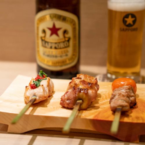 烤雞肉串和赤星！烤雞肉串和啤酒是文化。