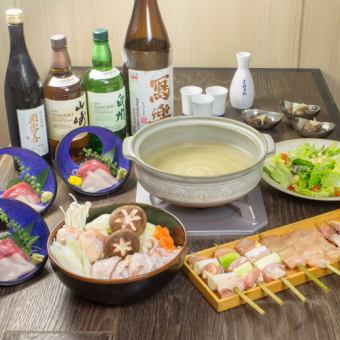 【福島三大土雞的鳥一伊達雞全套套餐】烤雞肉串+水燒+生魚片等8道菜 6000日元