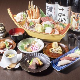 Snow crab boat platter banquet! 8 dishes with 2 hours of all-you-can-drink including draft beer and local sake [Tanuki's super luxurious 6,000 yen banquet]