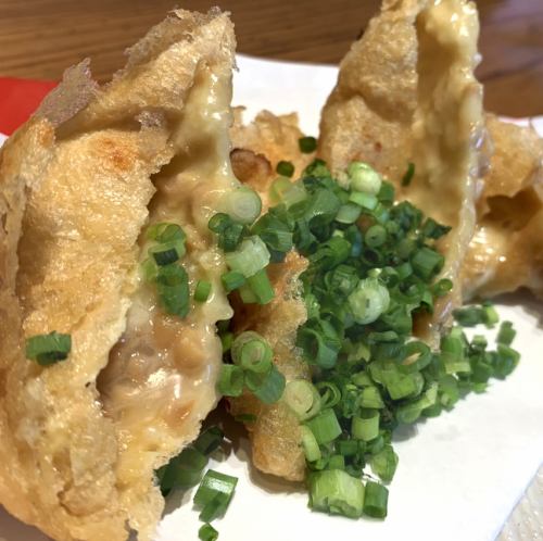 Crispy fried fox with natto and cheese