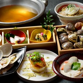 【和牛薄切り肉のおろしステーキ付き】冬のはまぐりコース