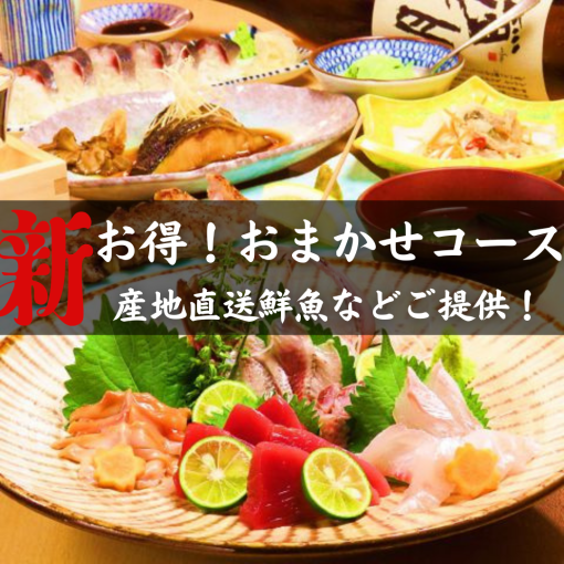 【新登場！２時間飲み放題付4,000円（税込）】おまかせコース！５品～産地直送鮮魚などご提供！