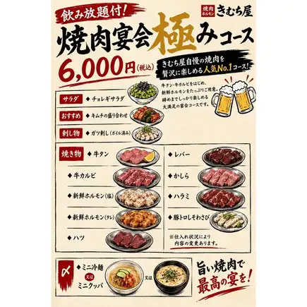【飲み放題付】焼肉宴会極みコース