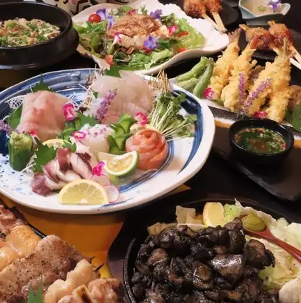 【Luxurious and Satisfying Course◎】9 dishes including fresh sashimi platter, skewers, tempura, etc., with 120 minutes of all-you-can-drink ⇒ 6000 yen (tax included)