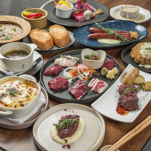【2時間飲み放題付】馬肉ステーキ含むお料理14品★ビストロ馬四郎コース5,000円(税込)★