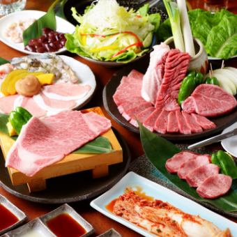 ◆無限暢飲◆黑毛和牛牛排+6種肉品套餐推薦和牛、3種牛舌等13種合計5,500日元