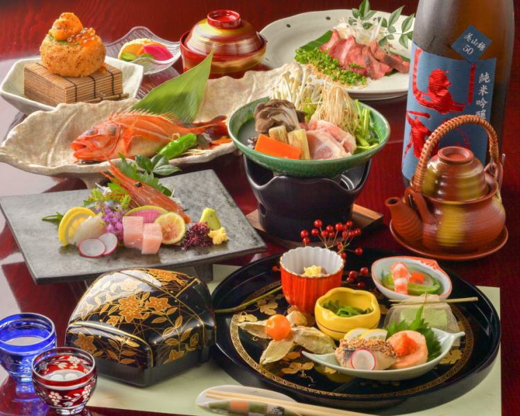 日本酒20種2時間飲み放題と懐石風コース料理【一人様一皿ずつ】を個室の席でおもてなしいたします。接待・会食などの大切な方をおもてなしする時や特別なお食事や歓送迎会での場面でご利用くださいませ。