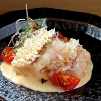 Grilled tilefish with sake kasu cream sauce