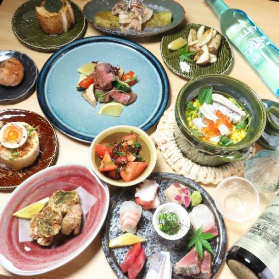 All-you-can-drink draft beer is also available. 10 dishes including assorted sashimi and charcoal-grilled beef tongue for 5,000 yen