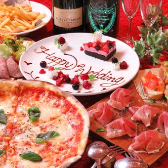 ★Wedding after-party course★ Garlic shrimp & choice of oven-baked pizza, etc.♪ [2 hours all-you-can-drink + 6 dishes] 3,300 yen (tax included)