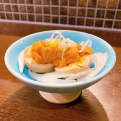 Sea urchin on the boiled egg