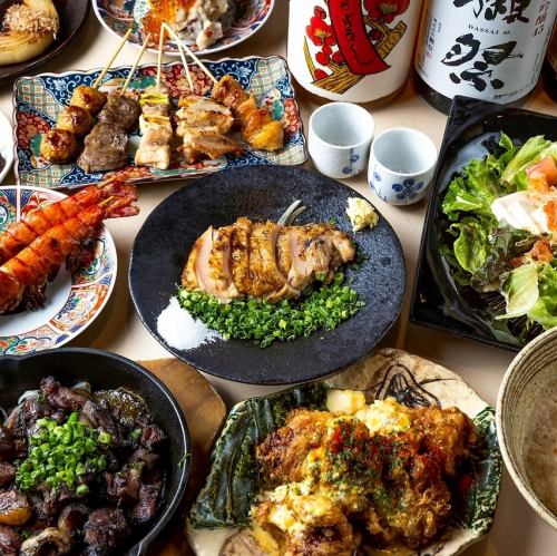 【飲み放題付全9品4000円シルバーコース】焼き鳥・炭火焼き・宮崎風チキン南蛮など様々な料理が楽しめます