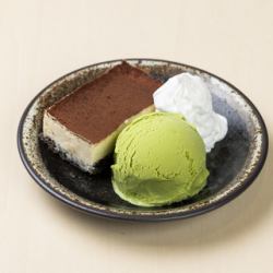 Tiramisu with matcha ice cream