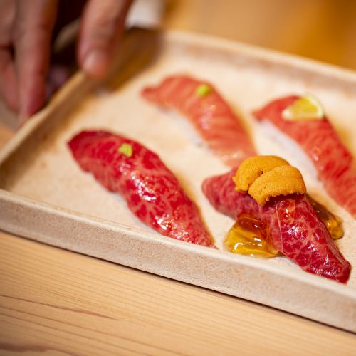 Meat sushi made by a craftsman